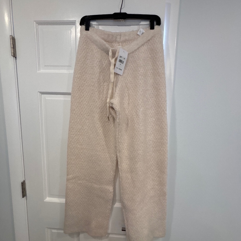 Stellae Dux Cable-Knit Drawstring Sweatpants, snow color